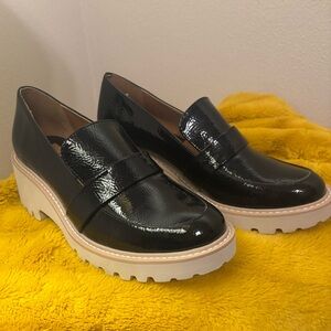 Dolce Vita Glossy Black Loafers with Cream Sole